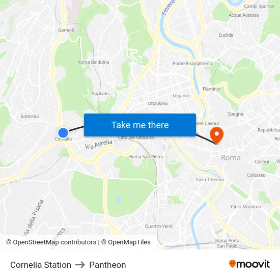 Cornelia Station to Pantheon map