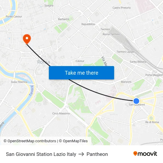 San Giovanni Station Lazio Italy to Pantheon map