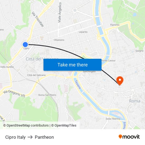 Cipro Italy to Pantheon map