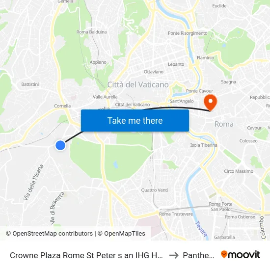 Crowne Plaza Rome St Peter s an IHG Hotel to Pantheon map