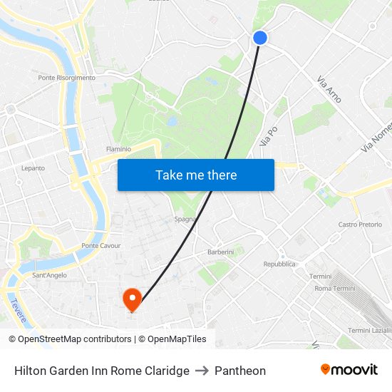 Hilton Garden Inn Rome Claridge to Pantheon map