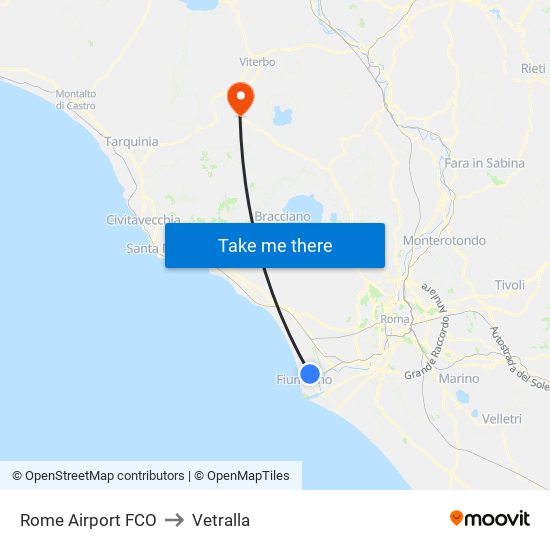 Rome Airport FCO to Vetralla map