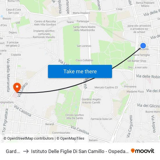 Gardenie to Istituto Delle Figlie Di San Camillo - Ospedale M. G. Vannini map