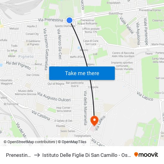 Prenestina/Conti to Istituto Delle Figlie Di San Camillo - Ospedale M. G. Vannini map