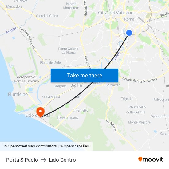 Porta S Paolo to Lido Centro map