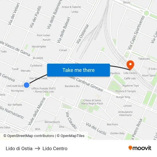 Lido di Ostia to Lido Center map