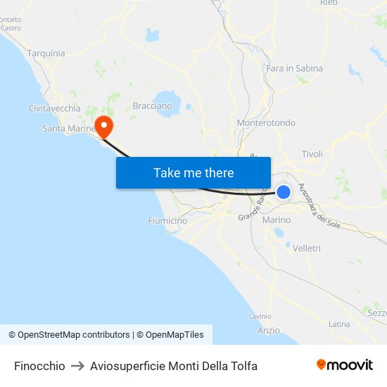 Finocchio to Aviosuperficie Monti Della Tolfa map