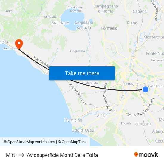 Mirti to Aviosuperficie Monti Della Tolfa map