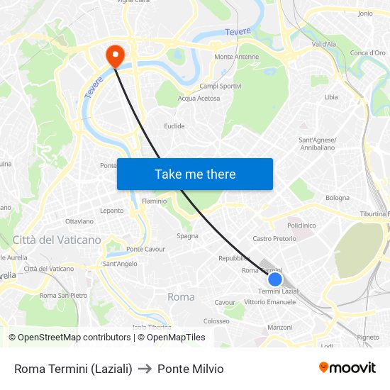 Roma Termini (Laziali) to Ponte Milvio map