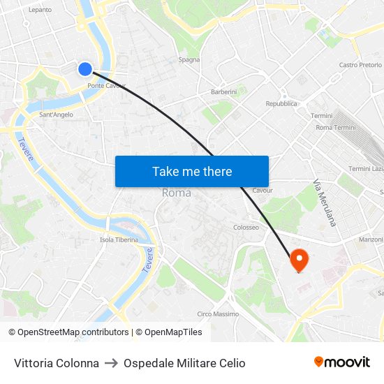 Vittoria Colonna to Ospedale Militare Celio map