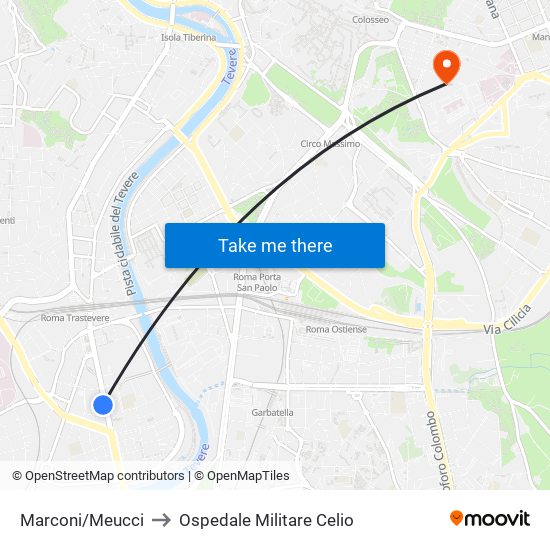 Marconi/Meucci to Ospedale Militare Celio map