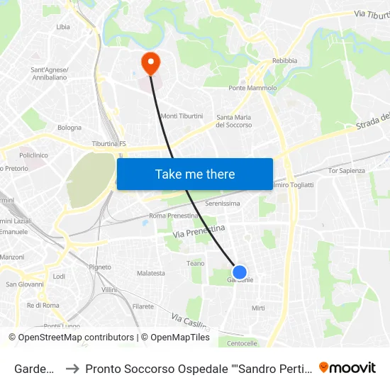 Gardenie to Emergency Room Sandro Pertini Hospital map