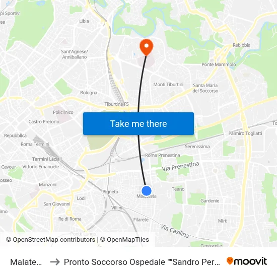 Malatesta to Pronto Soccorso Ospedale "Sandro Pertini" map