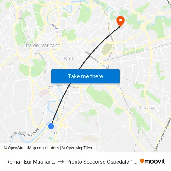 Roma | Eur Magliana (Metro B) to Pronto Soccorso Ospedale ""Sandro Pertini"" map