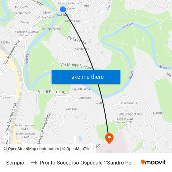 Sempione to Pronto Soccorso Ospedale "Sandro Pertini" map