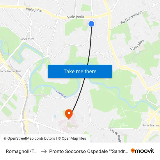 Romagnoli/Talenti to Pronto Soccorso Ospedale ""Sandro Pertini"" map