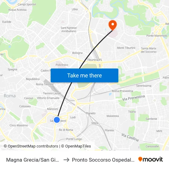 Magna Grecia/San Giovanni (Ma-Mc) to Pronto Soccorso Ospedale "Sandro Pertini" map