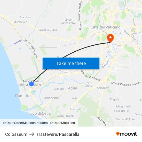 Colosseum to Trastevere/Pascarella map