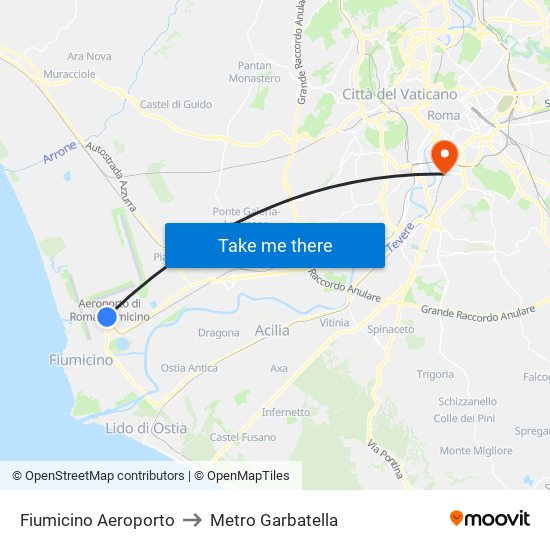 Fiumicino Aeroporto to Metro Garbatella map