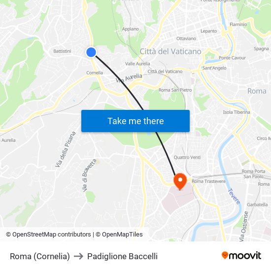 Roma (Cornelia) to Padiglione Baccelli map