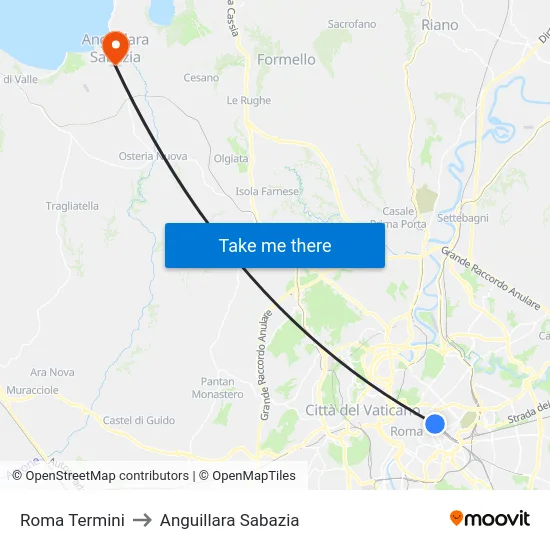Roma Termini to Anguillara Sabazia map