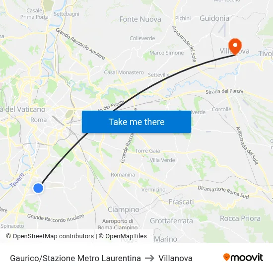 Gaurico/Laurentina Metro Station to Villanova map