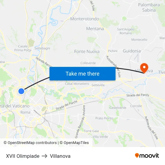XVII Olympics to Villanova map