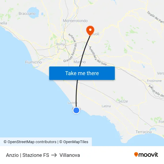 Anzio | Railway Station to Villanova map