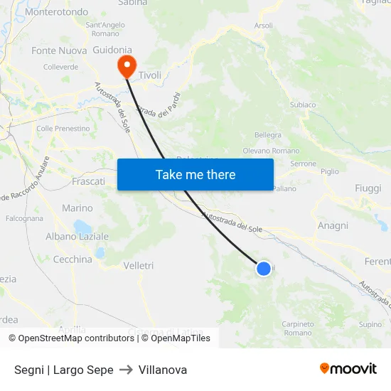 Segni Largo Sepe to Villanova map