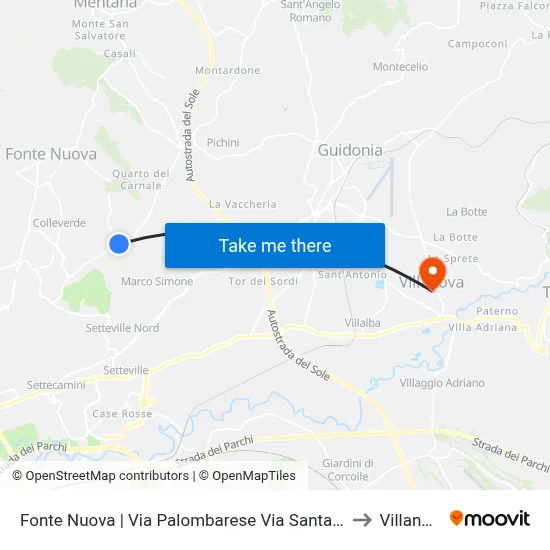 Via Palombarese - Via Santa Lucia, Fonte Nuova to Villanova map