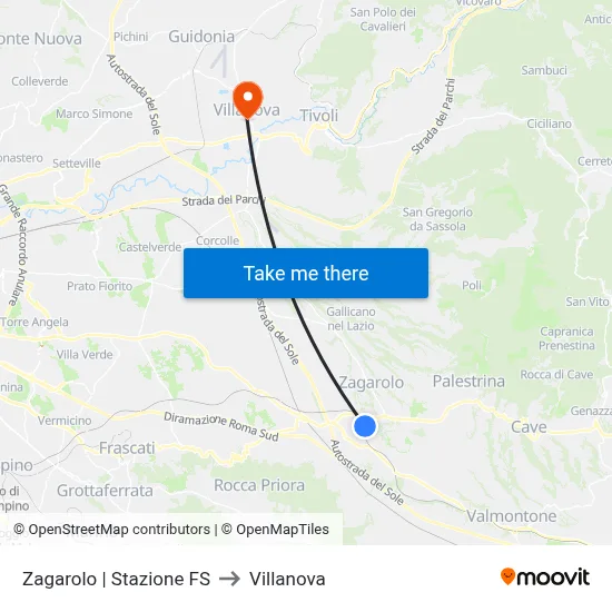 Zagarolo | Railway Station to Villanova map