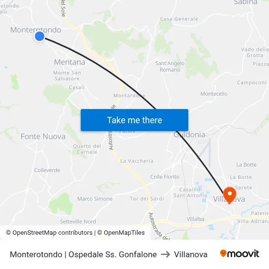Monterotondo | SS Gonfalone Hospital to Villanova map
