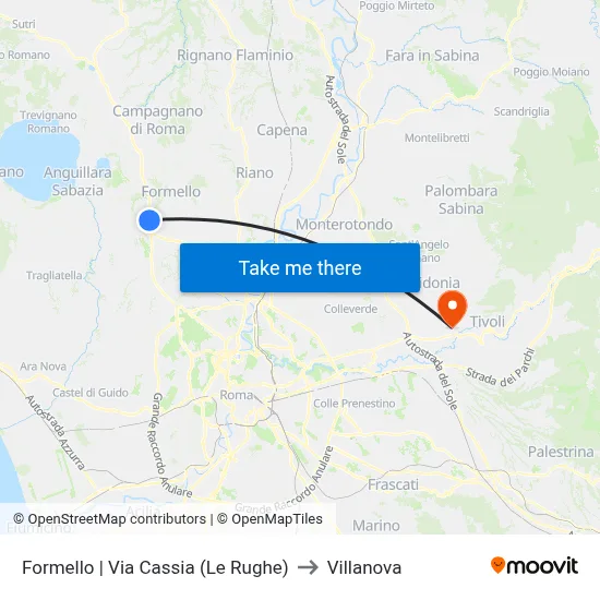 Formello | Cassia Road (Le Rughe) to Villanova map