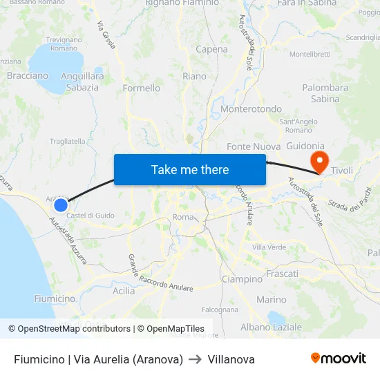 Fiumicino | Aurelia Street (Aranova) to Villanova map
