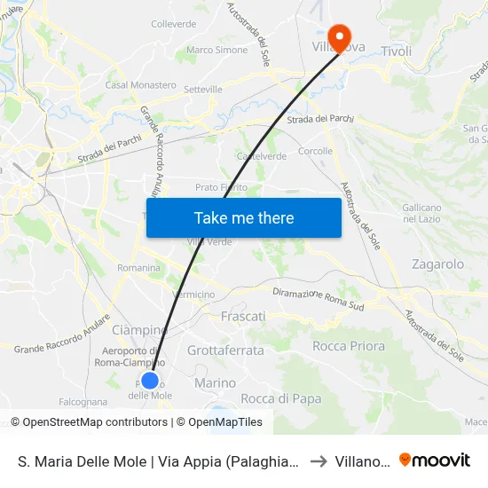 Santa Maria Delle Mole | Appia Road (Ice Palace) to Villanova map