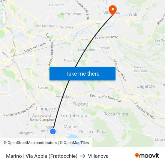 Marino | Appia St (Frattocchie) to Villanova map