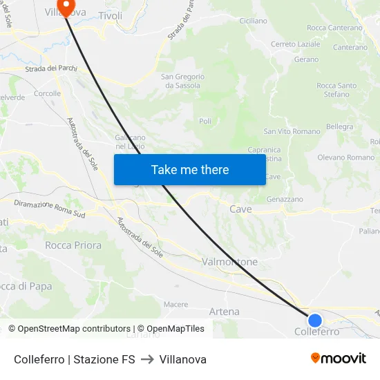 Colleferro | Railway Station to Villanova map