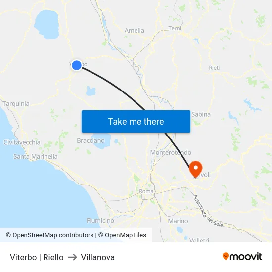 Viterbo via Riello to Villanova map