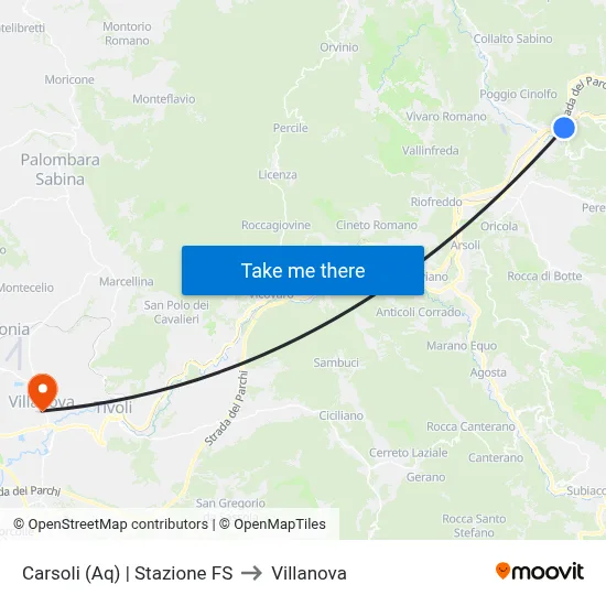 Carsoli | Railway Station to Villanova map