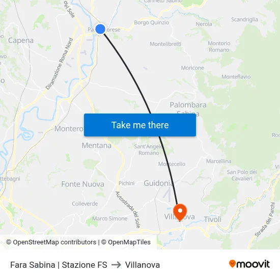 Fara Sabina | Railway Station to Villanova map