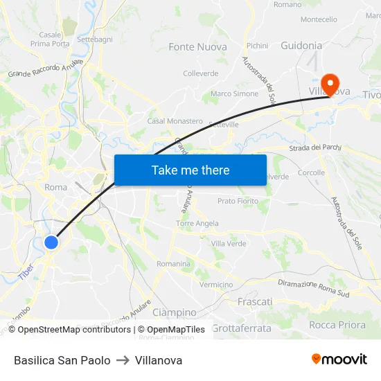 St. Paul's Basilica to Villanova map