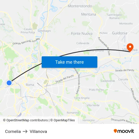 Cornelia to Villanova map