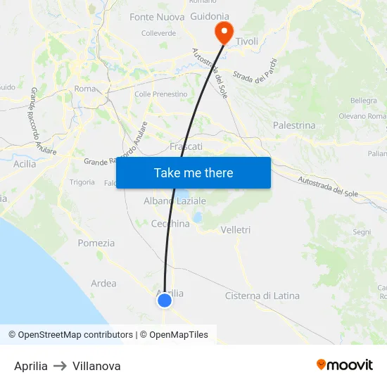 Aprilia to Villanova map