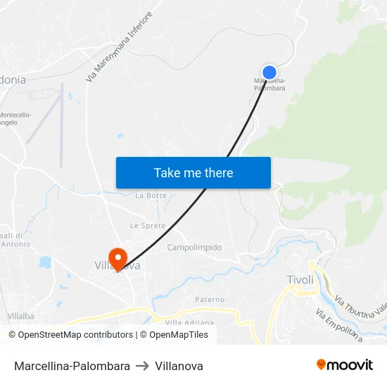 Marcellina-Palombara to Villanova map