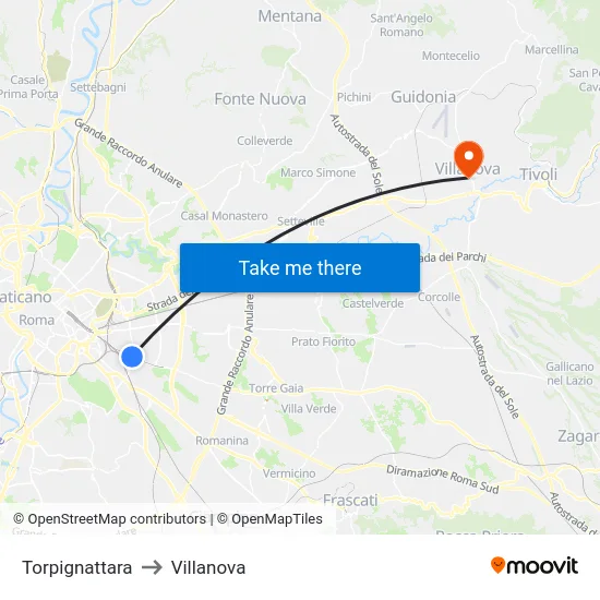 Torpignattara to Villanova map