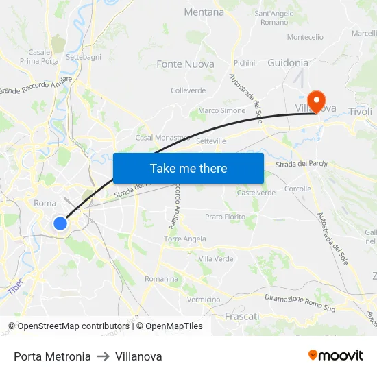 Porta Metronia to Villanova map