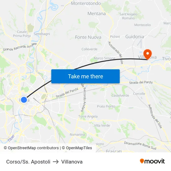 Corso/Saints Apostles to Villanova map