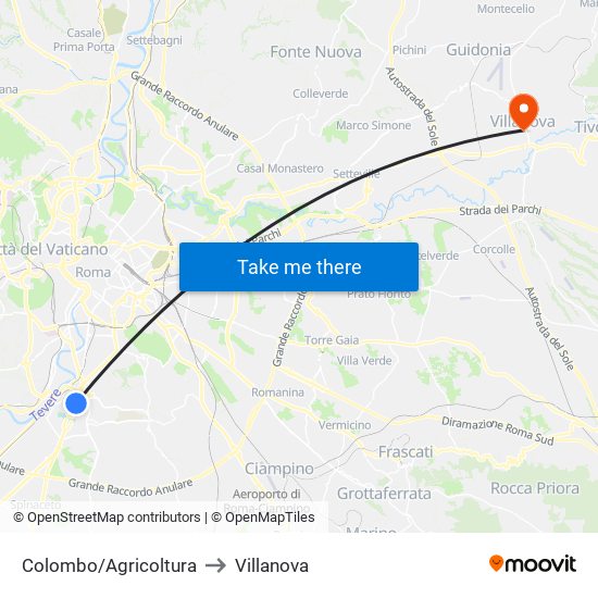 Colombo/Agricoltura to Villanova map