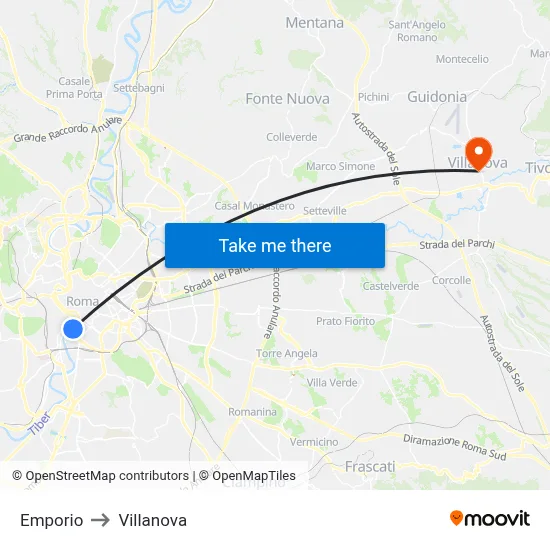 Emporium to Villanova map