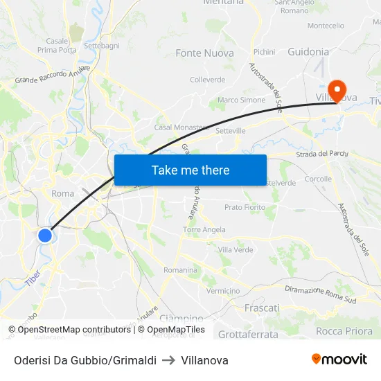 Oderisi Da Gubbio/Grimaldi to Villanova map